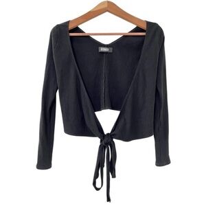 Reformation Ribbed Tie Front Cardigan Size S Black Long Sleeve
